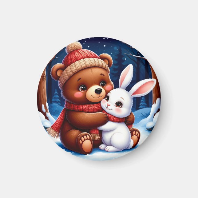 Cute Bear Holding Bunny Magnet (Front)
