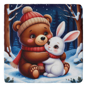 Cute Bear Holding Bunny Trivet
