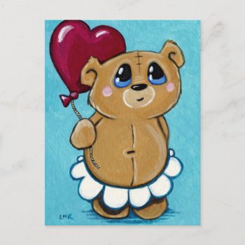 Cute Bear Holding Heart Balloon Postcard by LisaMarieArt at Zazzle