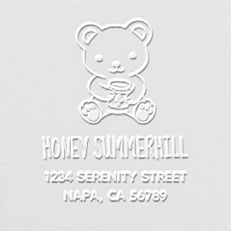 Cute Bear Holding Honey Jar Return Address Embosser