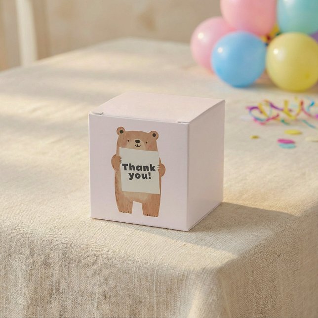 Cute Bear Holding name or message Sign pink Favor Boxes (Cute Bear Holding name or message Sign pink Favor Boxes.)