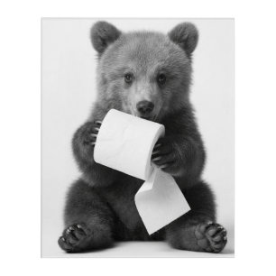 Cute Bear Holding Toilet Paper Funny Minimalist Acrylic Print