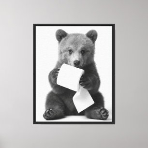 Cute Bear Holding Toilet Paper Funny Minimalist An Canvas Print