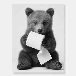 Cute Bear Holding Toilet Paper Funny Minimalist Foam Board
