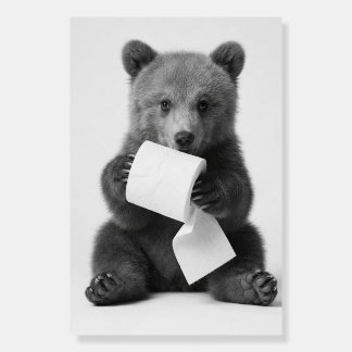 Cute Bear Holding Toilet Paper Funny Minimalist Foam Board