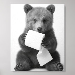 Cute Bear Holding Toilet Paper Funny Minimalist Foam Core Photo Tile