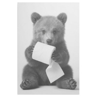 Cute Bear Holding Toilet Paper Funny Minimalist Gallery Wrap