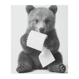 Cute Bear Holding Toilet Paper Funny Minimalist Metal Print