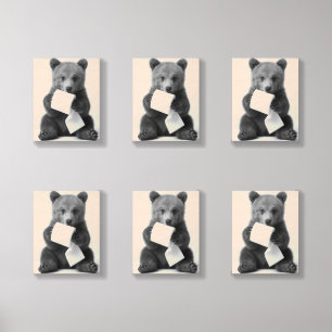 Cute Bear Holding Toilet Paper Funny Minimalist Wood Photo Tile