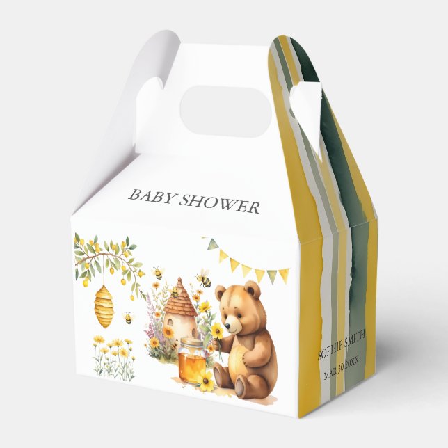 Cute Bear Honey Bee Hive Baby Shower Favor Boxes (Front Side)