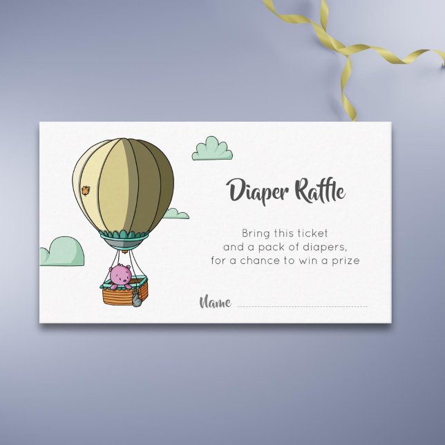 Cute Bear Hot Air Balloon Diaper Raffle Enclosure Card (Creator Uploaded)