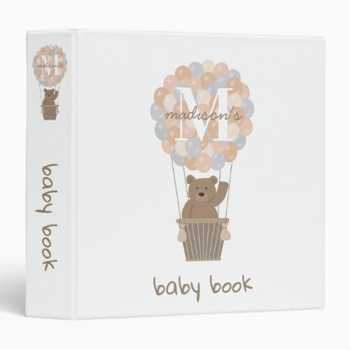 Cute Bear Hot Air Balloon Personalized Baby Books 3 Ring Binder