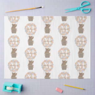 Cute Bear Hot Air Balloons Monogram Gender Neutral Tissue Paper