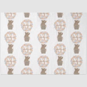 Cute Bear Hot Air Balloons Monogram Gender Neutral Tissue Paper
