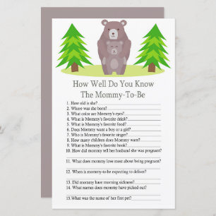 Cute Bear how well do you know baby shower game