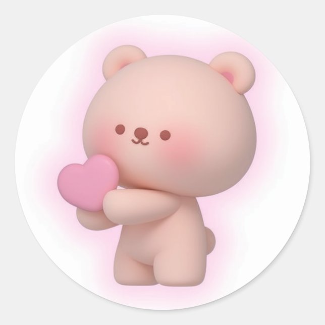 Cute Bear Hug Classic Round Sticker (Front)