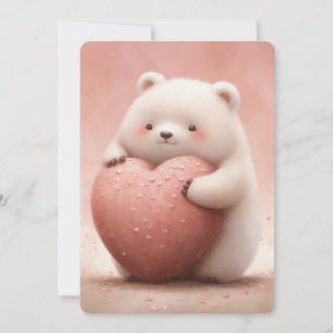Cute Bear Hugging a Pink Heart Card