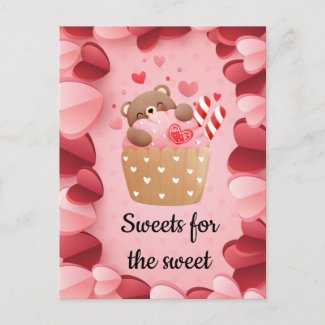 Cute Bear Hugging Cupcake Valentine 