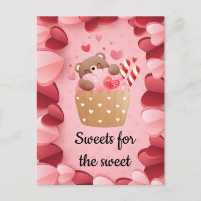 Cute Bear Hugging Cupcake Valentine 