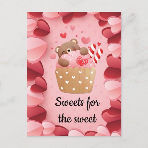 Cute Bear Hugging Cupcake Valentine  Postcard