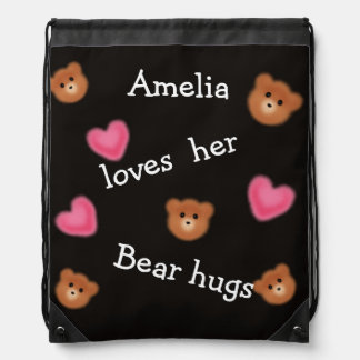 Cute Bear Hugs Personalized Drawstring Bag