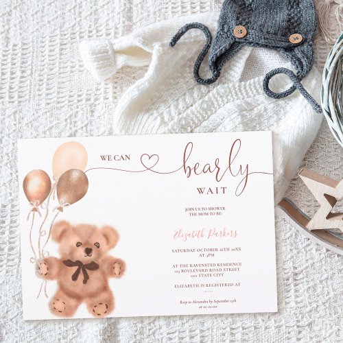 Cute bear illustration bearly wait baby shower invitation