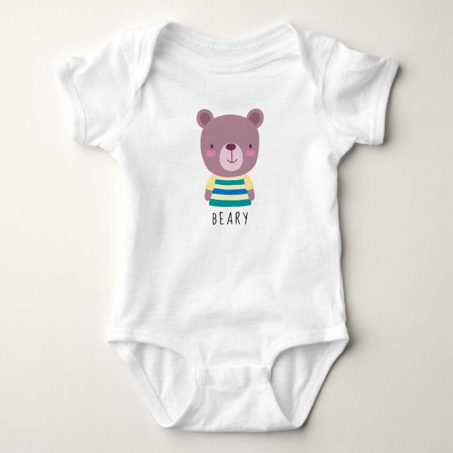 Cute Bear Illustration - Customizable Name Baby Bo Bodysuit (Front)