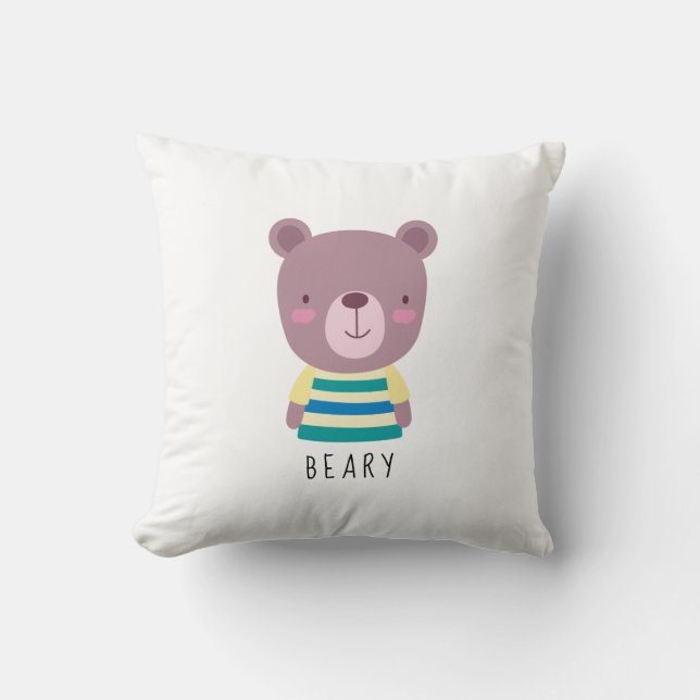 Cute Bear Illustration - Customizable Throw Pillow (Front)