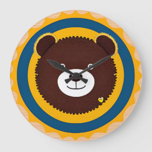 Cute Bear Illustration With Bright Colors Large Clock