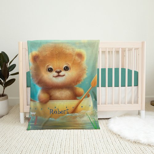 Cute Bear in a yellow Boat Personalized  Baby Blanket