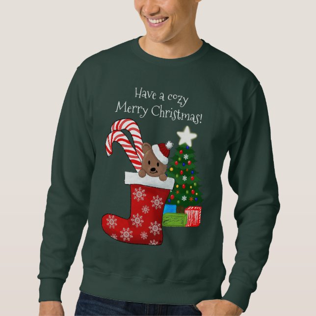 Cute Bear in Christmas Stocking Ugly Sweater (Front)
