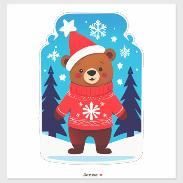 Cute Bear In Christmas Sweater Sticker (Sheet)