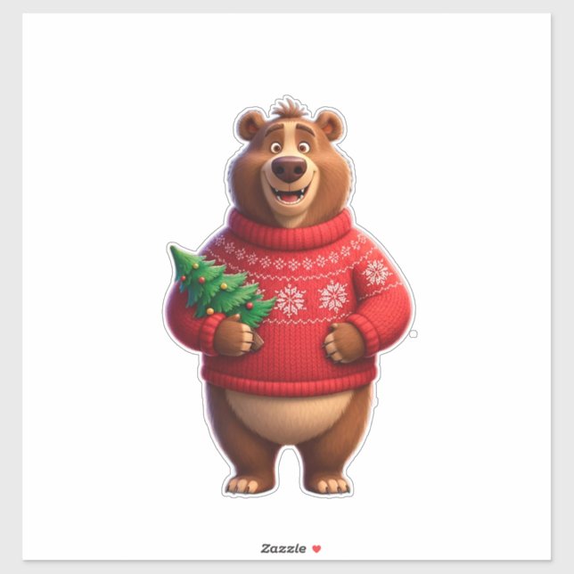 Cute Bear In Christmas Sweater Sticker (Sheet)