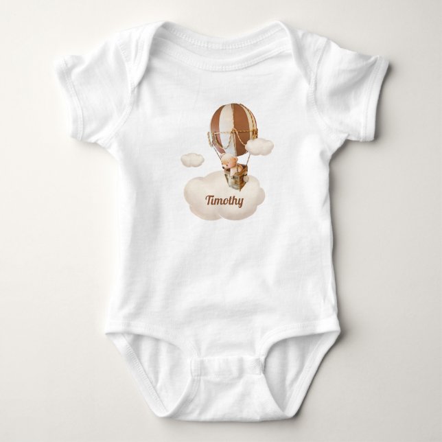 Cute Bear in Hot-Air-Balloon Baby Bodysuit (Front)