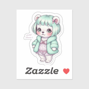 Cute Bear in Lingerie & Fur Coat - Unique Pastel Sticker