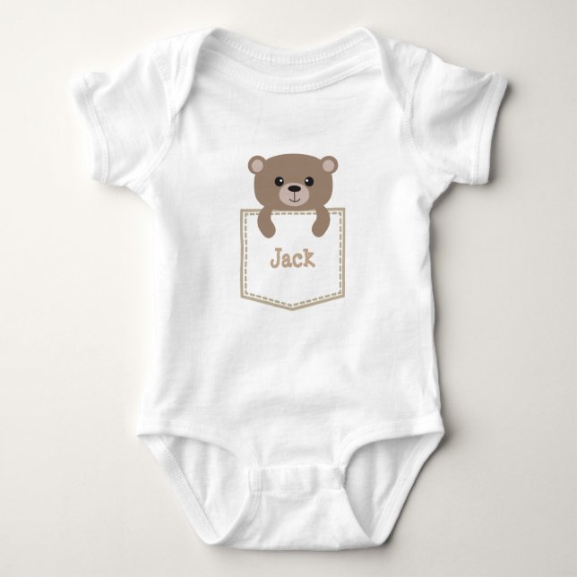 cute bear in pocket personalized baby bodysuit (Front)