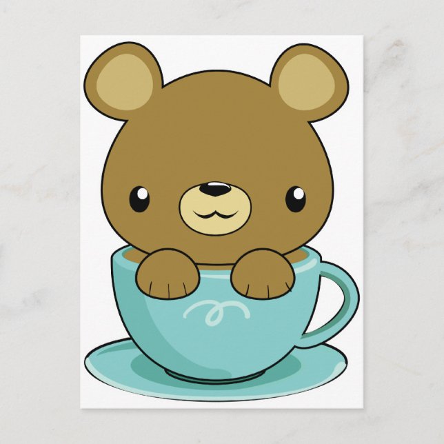 Cute Bear in Teacup (Brown Bear Type) Postcard (Front)