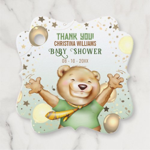 Cute Bear in Tie Baby Shower Thank You Favor Tags