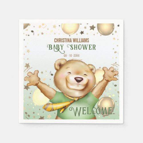 Cute Bear in Tie Baby Shower Thank You Napkins