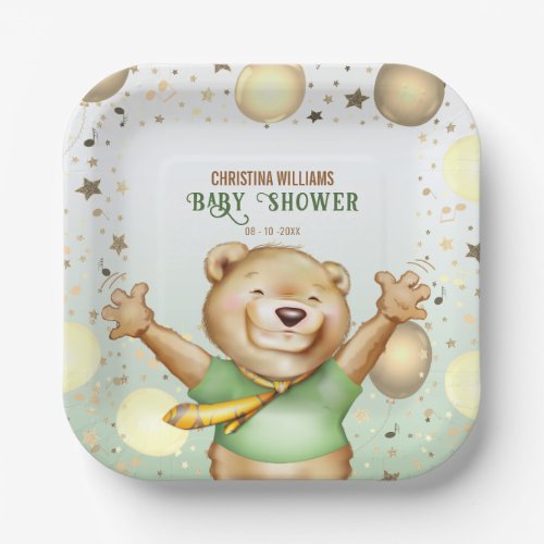 Cute Bear in Tie Baby Shower Thank You Paper Plates