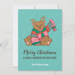Cute Bear in Warm and Cozy Sweater Merry Christmas Holiday Card