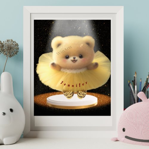 Cute Bear in Yellow Tutu Skirt Dance Custom Art Poster