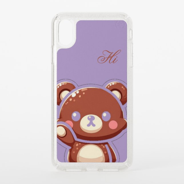 Cute Bear iPhone Case – Purple Teddy Bear Glitter  (Front)