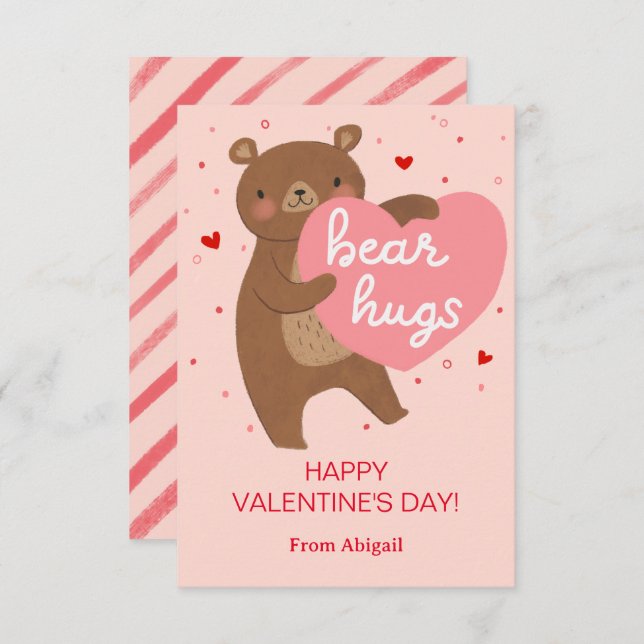 Cute Bear Kids Classroom Valentine Note Card (Front/Back)