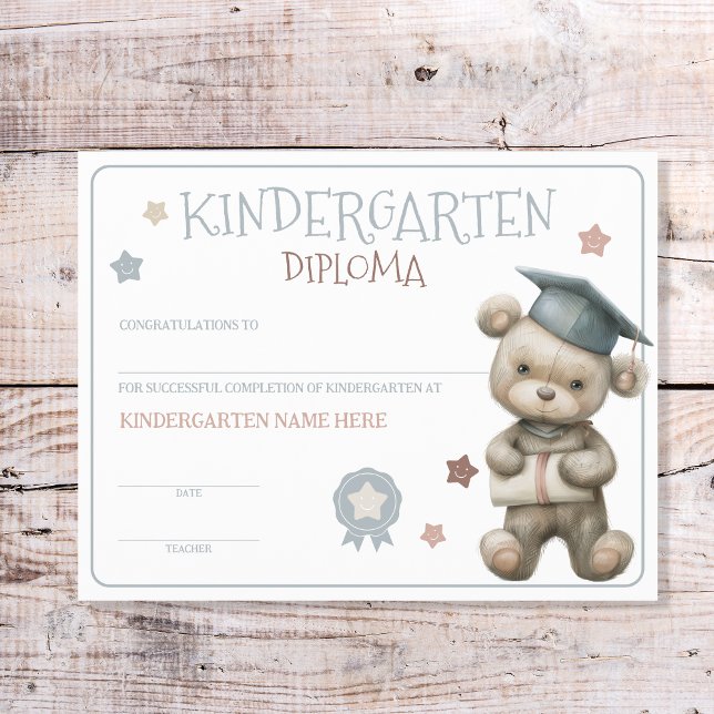 Cute Bear Kindergarten Diploma Certificate  (Creator Uploaded)