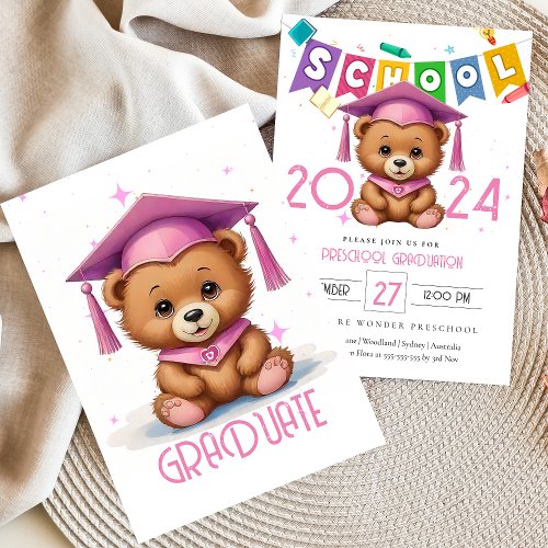 Cute bear Kindergarten Graduation Invitation