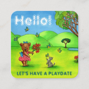 Cute Bear & Kitty Mommy Playdate Calling Card