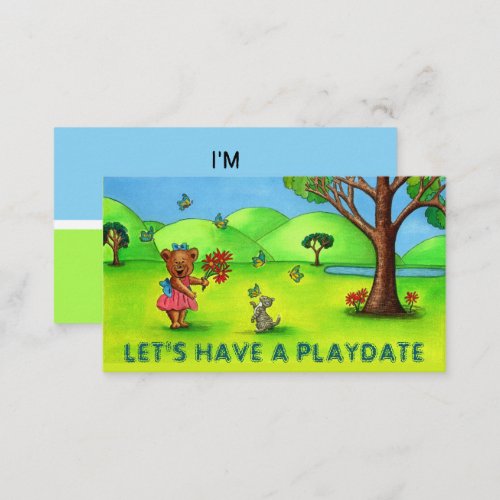 Cute Bear  Kitty Mommy Playdate Calling Card