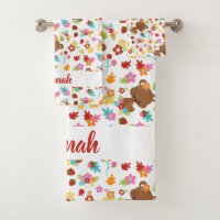 Cute Bear & leaves Baby Girl Personalized Name