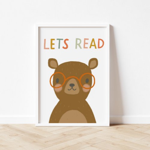 Cute Bear Lets Read Kids Poster